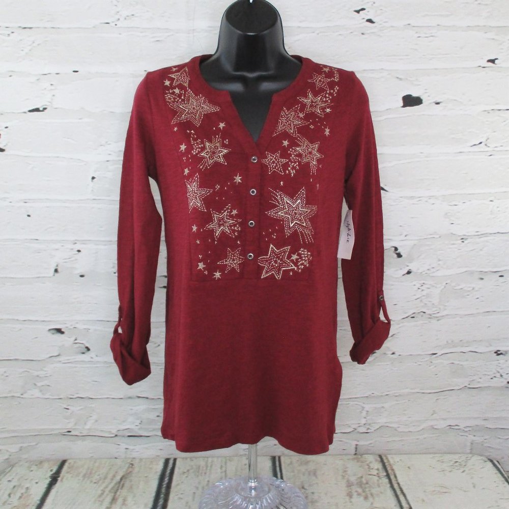 Style & Co Embroidered Henley Top